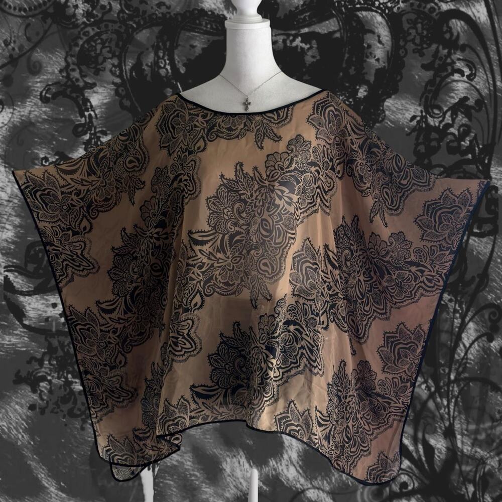 black paisley floral medallion sand nude beige fairy boho whimsy batwing dolman